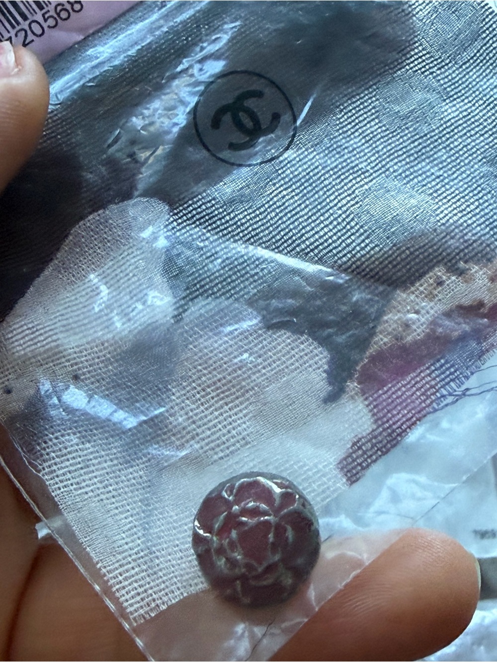 CHANEL silver and Burgundy Blouse Button Accessory